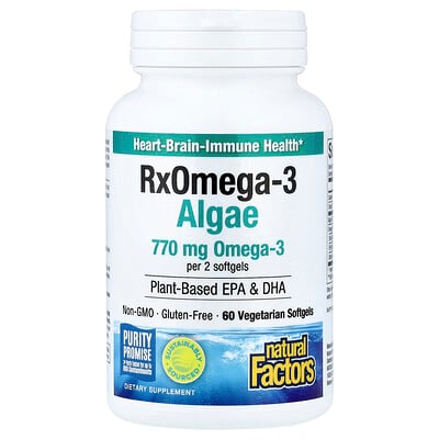Natural Factors, RxOmega3 Alger, 60 vegetariska mjukgelkapslar