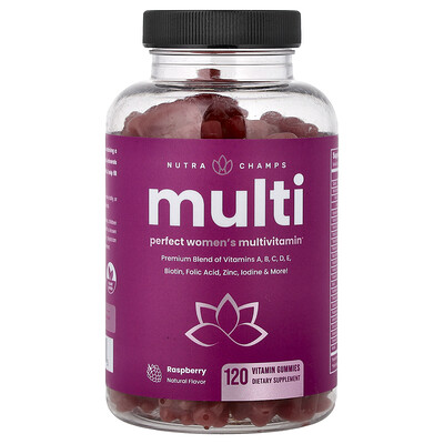NutraChamps, Multivitamingodis, perfekta multivitamingodisar för kvinnor, hallon, 120 vitamingodisar