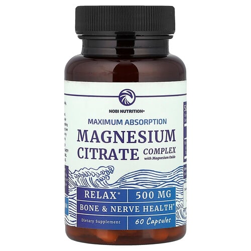 Nobi Nutrition, Magnesiumcitratkomplex med magnesiumoxid, maximal absorption, 500 mg, 60 kapslar Nobi Nutrition, Magnesiumcitratkomplex med magnesiumoxid, maximal absorption, 500 mg, 60 kapslar