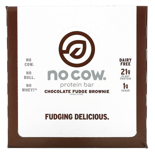 No Cow, Proteinbar, brownie med chokladfudge, 12 barer, 2.12 oz (60 g) vardera