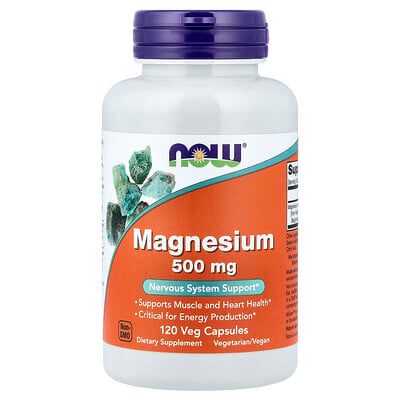 NOW Foods, Magnesium, 500 mg, 120 vegetabiliska kapslar