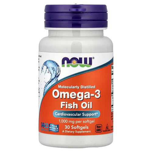 NOW Foods, Omega-3 fiskolja, 30 mjukgelkapslar (1 g per mjukgel)