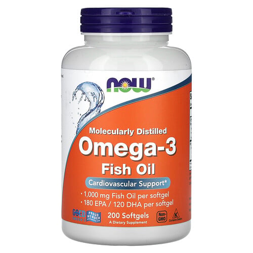 NOW Foods, Omega-3 fiskolja, 200 mjukgeler