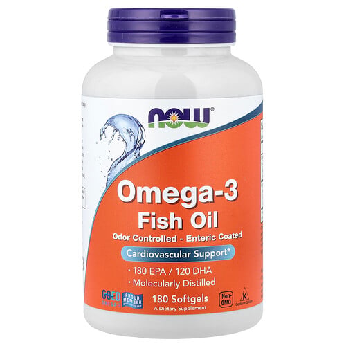 NOW Foods, Omega-3 fiskolja, 180 mjukgeler