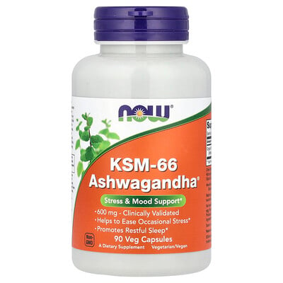 NOW Foods, KSM-66 Ashwagandha®, 600 mg, 90 vegetabiliska kapslar