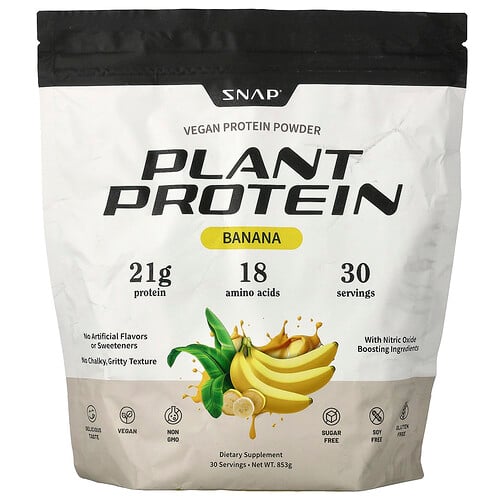 Snap Supplements, Vegetabiliskt protein, veganskt proteinpulver, banan, 853 g Snap Supplements, Vegetabiliskt protein, veganskt proteinpulver, banan, 853 g