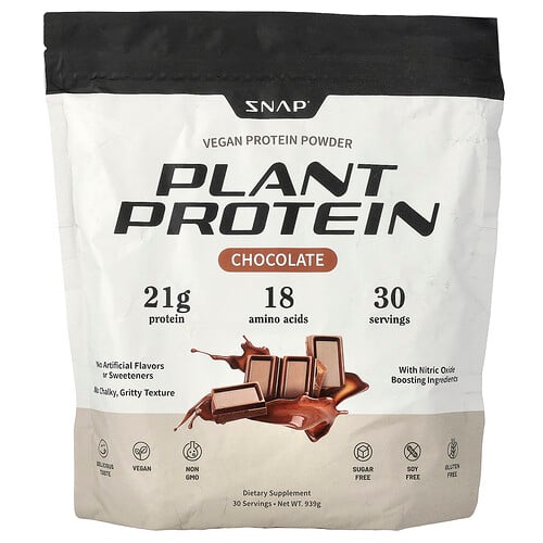 Snap Supplements, Vegetabiliskt protein, veganskt proteinpulver, choklad, 939 g Snap Supplements, Vegetabiliskt protein, veganskt proteinpulver, choklad, 939 g