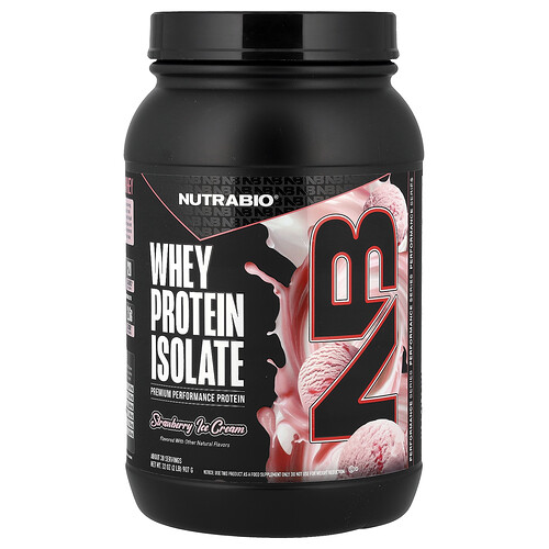 NutraBio, Vassleproteinisolat, jordgubbsglass, 907 g NutraBio, Vassleproteinisolat, jordgubbsglass, 907 g