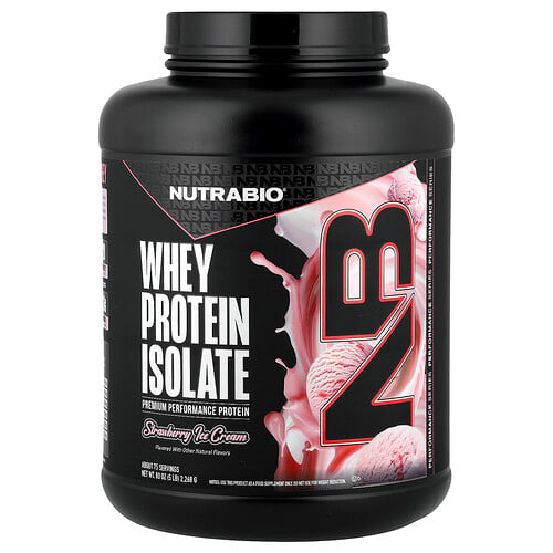 NutraBio, Vassleproteinisolat, jordgubbsglass, 2 268 g (5 lb)