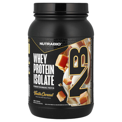 NutraBio, Vassleproteinisolat, vaniljkaramell, 907 g