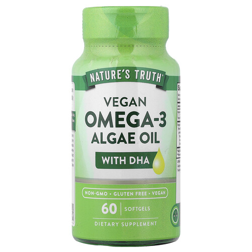 Nature's Truth, Vegansk Omega-3 Algolja med DHA, 60 mjukgelkapslar