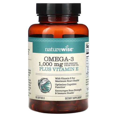 NatureWise, Omega 3 Plus Vitamin E, 60 mjukgel