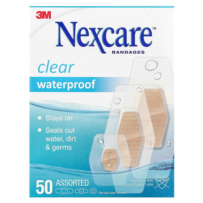 Nexcare, Genomskinliga vattentäta bandage, 50 olika storlekar