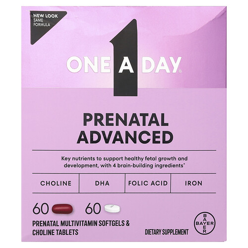 One-A-Day, Prenatal Advanced, komplett multivitamin med stöd för hjärnan, 60 Prenatal Multivitamin Softgels och 60 Prenatal Kolin Tabletter One-A-Day, Prenatal Advanced, komplett multivitamin med stöd för hjärnan, 60 Prenatal Multivitamin Softgels och 60 Prenatal Kolin Tabletter