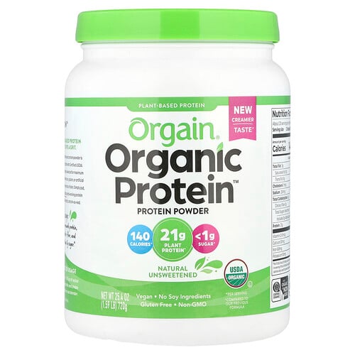 Orgain, Ekologiskt proteinpulver, växtbaserat, naturligt osötat, 720 g (1,59 lb)