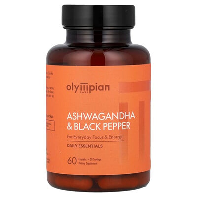 Olympian Labs, Ashwagandha och svartpeppar, 60 kapslar