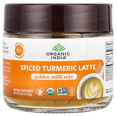Organic India, Kryddad gurkmejalatte, gyllene mjölkblandning, 100 g