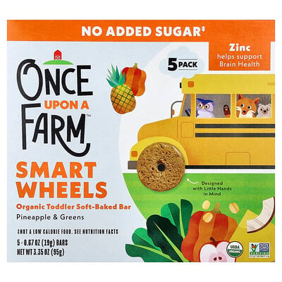 Once Upon A Farm, Smart Wheels, ekologisk mjukbakad bar för småbarn, ananas och grönsaker, 5 barer, 19 g styck