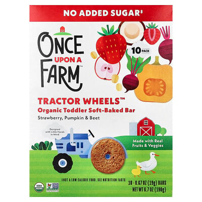 Once Upon A Farm, Tractor Wheels™, ekologisk mjukbakad bar för småbarn, jordgubb, pumpa och rödbeta, 10 barer, 19 g styck