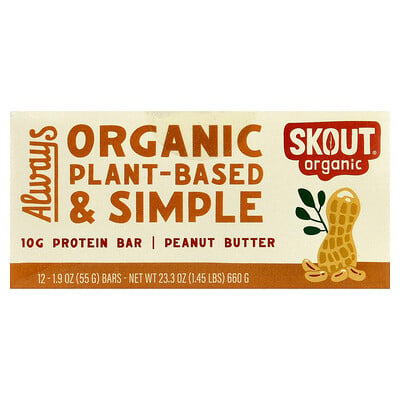 Skout Organic, Proteinbar, jordnötssmör, 12 barer, 55 g styck