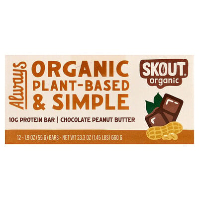 Skout Organic, Proteinbar, choklad jordnötssmör, 12 barer, 55 g styck