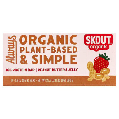 Skout Organic, Proteinbar, jordnötssmör och gelé, 12 barer, 55 g styck