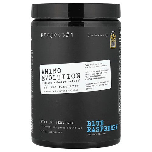 Project 1 Nutrition, Amino Evolution, blå hallon, 14.18 oz (402 g)
