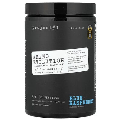 Project 1 Nutrition, Amino Evolution, blå hallon, 14.18 oz (402 g)