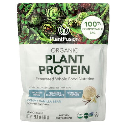 PlantFusion, Ekologiskt växtprotein, krämig vaniljstång, 609 g