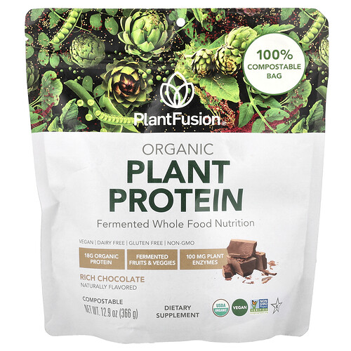 PlantFusion, Ekologiskt växtprotein, rik choklad, 366 g PlantFusion, Ekologiskt växtprotein, rik choklad, 366 g