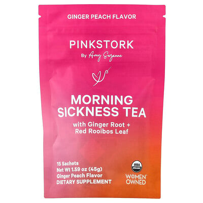 Pink Stork, Te mot morgonillamående, ingefära och persika, 15 påsar, 45 g