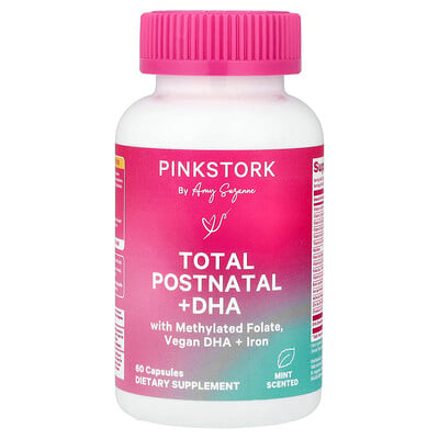 Pink Stork, Totalt postnatalt + DHA, mynta, 60 kapslar