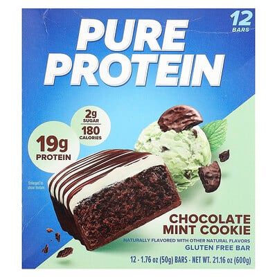 Pure Protein, Glutenfri bar, chokladmintkaka, 12 barer, 1.76 oz (50 g) vardera
