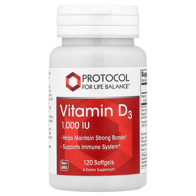 Protocol for Life Balance, Vitamin D3, 25 mcg (1 000 IE), 120 Softgels