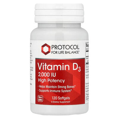 Protocol for Life Balance, Vitamin D3, 50 mcg (2 000 IE), 120 softgels