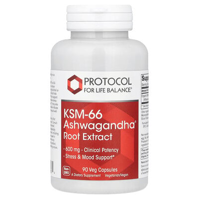 Protocol for Life Balance, KSM-66 Ashwagandha® rotextrakt, 600 mg, 90 vegetabiliska kapslar