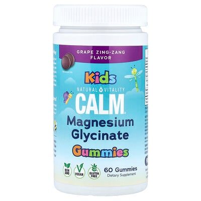 Natural Vitality, Calm®, Magnesiumglycinat-godisar, Grape Zing-Zang, 60 godisar