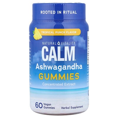 Natural Vitality, Calm® Ashwagandha-godisar, tropisk punch, 60 veganska godisar