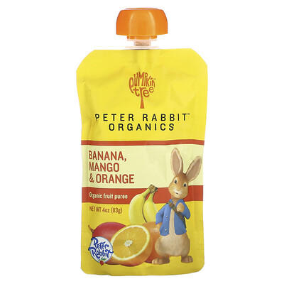Pumpkin Tree Organics, Peter Rabbit Organics, ekologisk fruktpuré, banan, mango och apelsin, 113 g