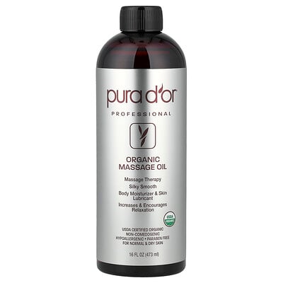 Pura D'or, Professionell, ekologisk massageolja, 473 ml