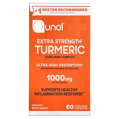 Qunol, Gurkmeja, 60 vegetariska kapslar (500 mg per kapsel)