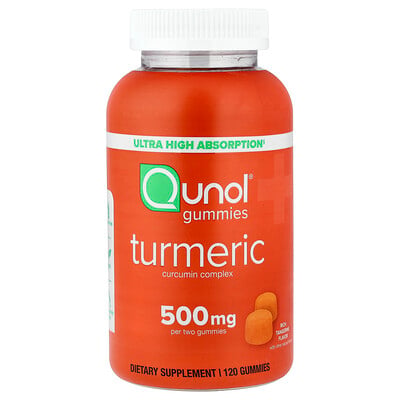 Qunol, Gurkmeja-gummies, rik mandarin, 120 gummies (250 mg per gummi)