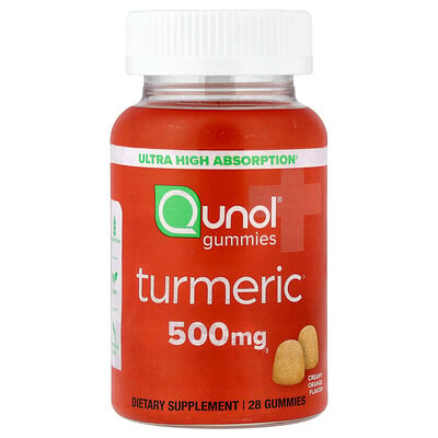 Qunol, Gurkmejagummi, krämig apelsin, 28 gummies (250 mg per gummie)