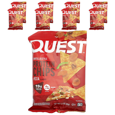 Quest Nutrition, Tortilla-style proteinchips, pizza, 8 påsar, 32 g styck