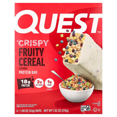 Quest Nutrition, Proteinbar, krispiga fruktiga flingor, 4 barer, 54 g styck
