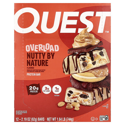Quest Nutrition, Overload Proteinbar, Nutty By Nature, 12 barer, 62 g styck