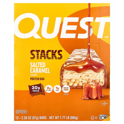 Quest Nutrition, Stacks, Proteinbar, Saltad karamell, 12 barer, 67 g styck