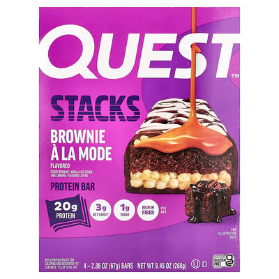 Quest Nutrition, Stacks, Proteinbar, Brownie à la mode, 4 barer, 67 g styck