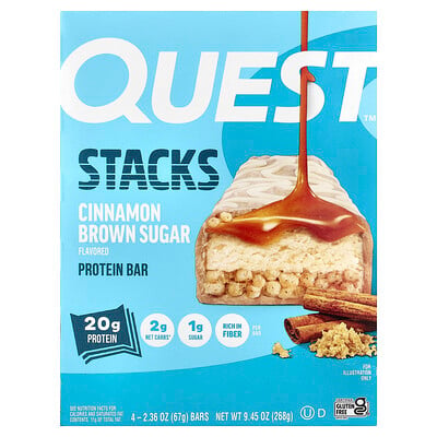 Quest Nutrition, Stacks, Proteinbar, Kanel, Brunt socker, 4 barer, 67 g styck