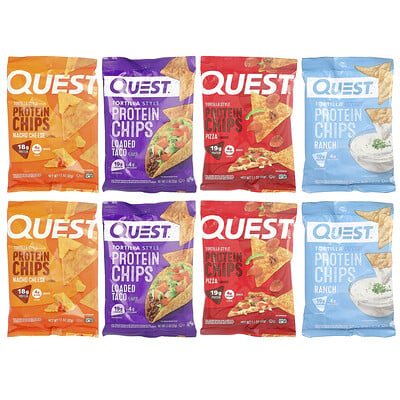 Quest Nutrition, Tortilla-style proteinchips, variationspaket, 8-pack, 32 g styck